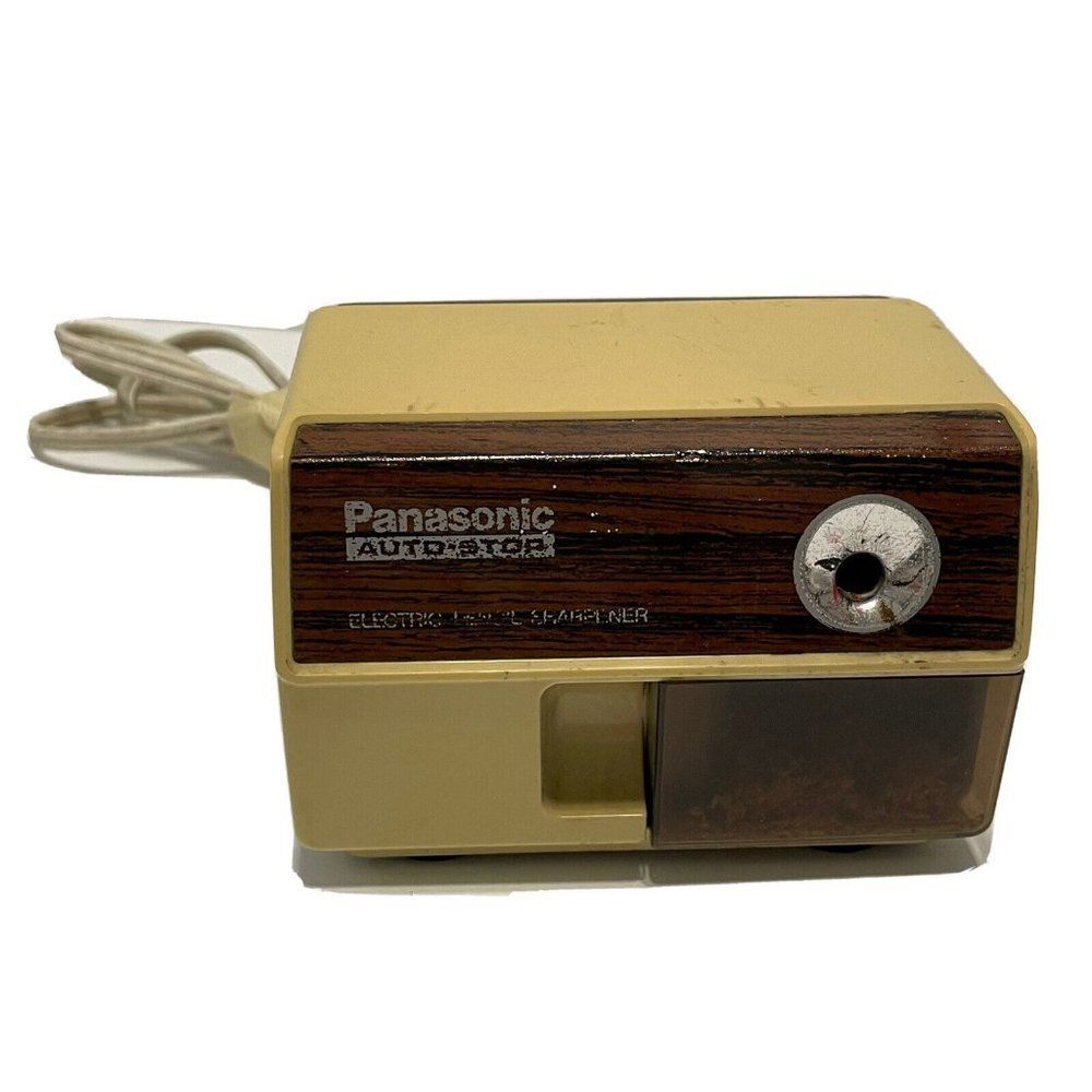 Vtg Panasonic KP-110 Auto Stop Electric Pencil Sharpener Faux Wood Working MCM